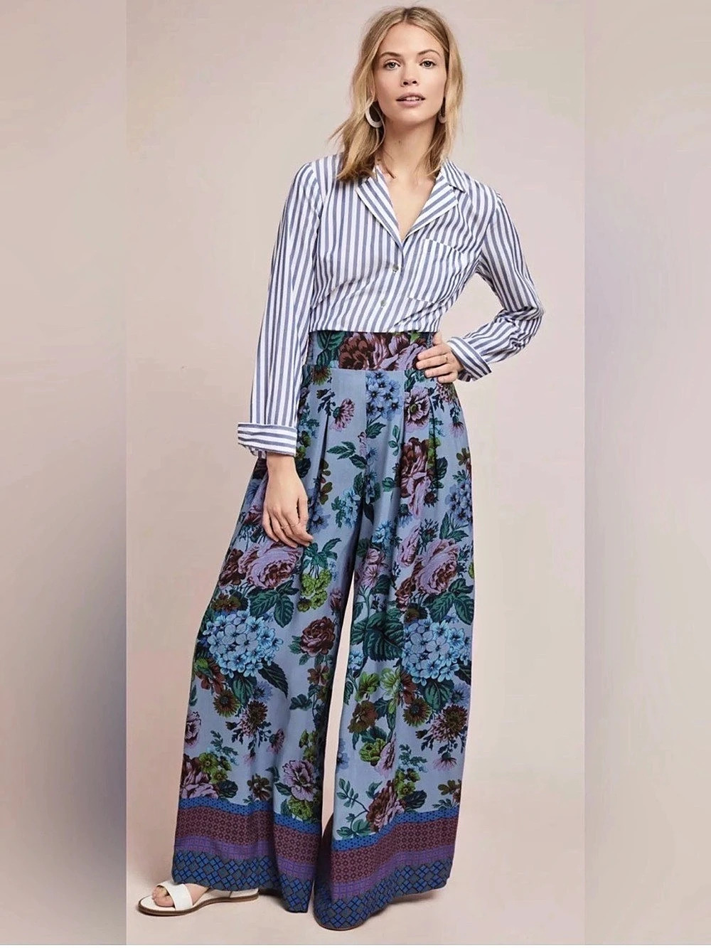 Maeve Printed Wide-Leg Pants Floral Blue & Multicolor Medium
